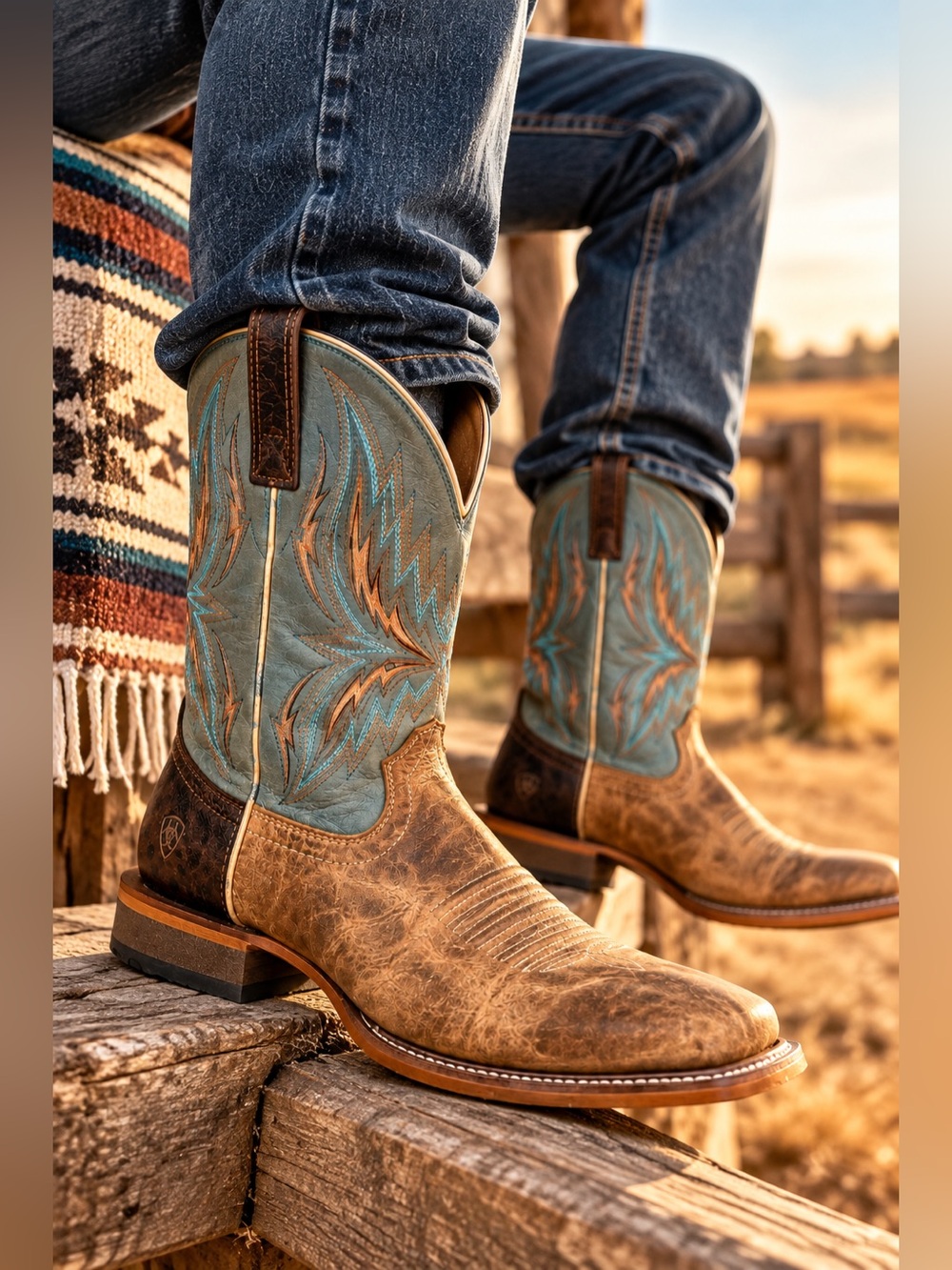 Ariat Arena Rebound Men’s 11.5 D Western Cowboy Boots Dusted Wheat Blue